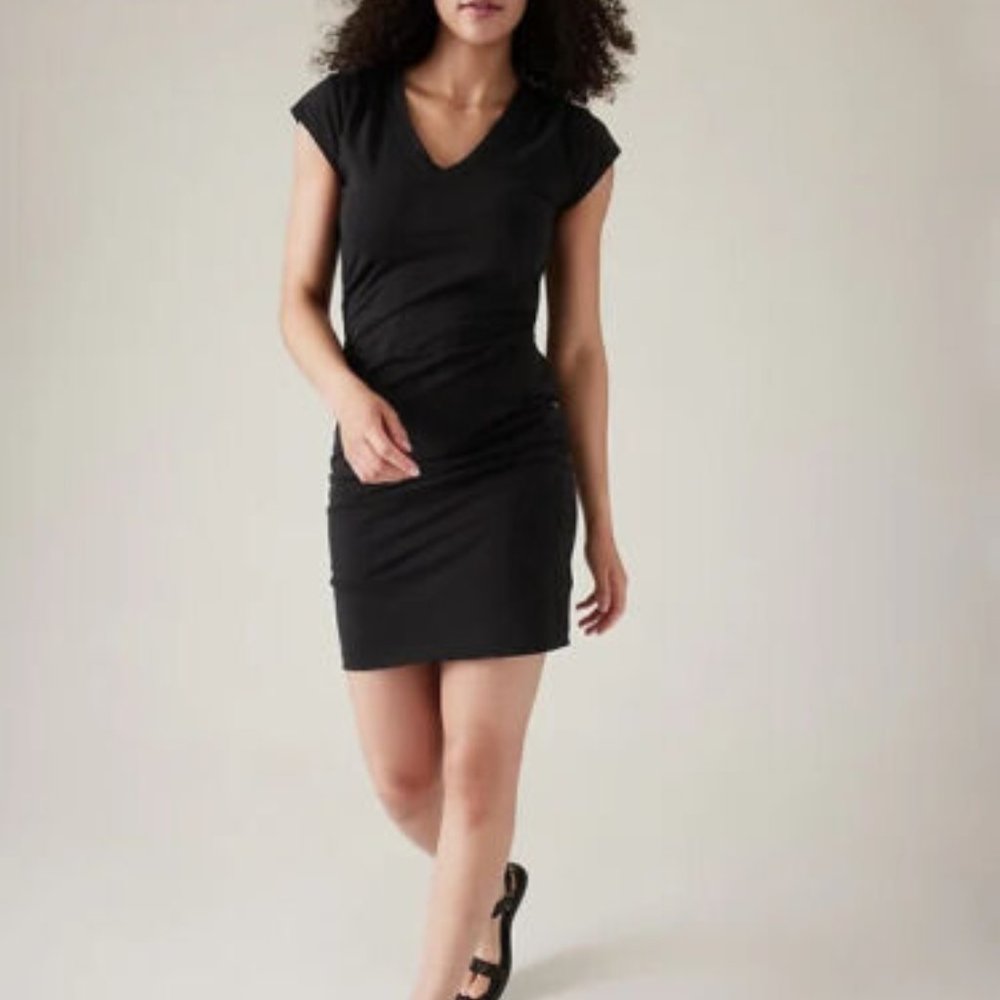 Athleta Women's Super Soft Black V-Neck Ruched Tee Dress Size Small